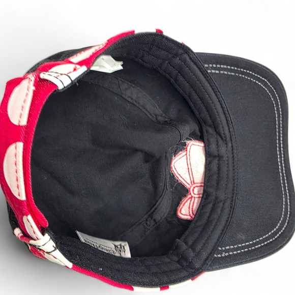 Disney Parks Black Cadet Cap Red Polka Dot Bow Rhinestone Accent Adjustable Hat - Picture 5 of 9